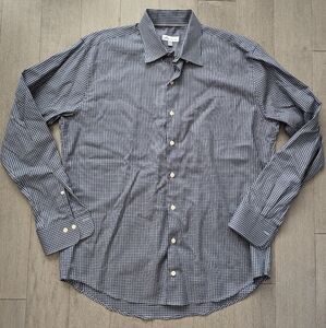 Peter Millar button up dress shirt blue checker pattern size large